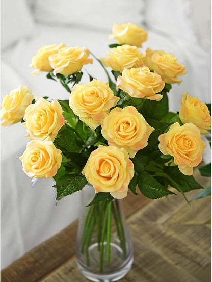 FiveSeasonStuff Fake Roses Wedding Flowers Real Touch Silk Apricot Orange Artificial Flowers 12 Stems