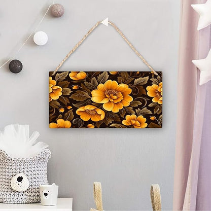 Luxurious Black & Gold Floral Vintage Wooden Sign 12x6 Inch - Elegant Living Room Decor for Retro Home Enthusiasts, Opulent Accent to Infuse Floral Grandeur into Domestic Retreats
