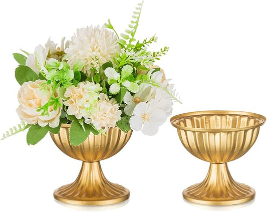 Sziqiqi Mini Gold Flower Arrangement Pots for Centerpiece Table Decorations Metal Vase Urn Planter Decor for Home Wedding Party Christmas (3.7IN-2PCS, Gold)