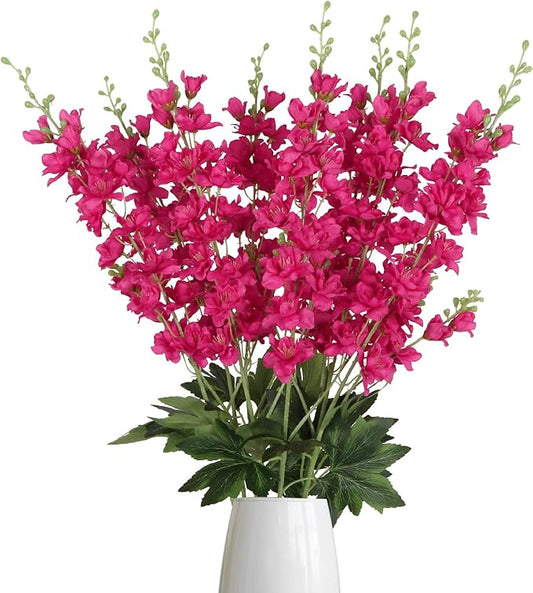 8PCS Artificial Delphinium Flowers 33.5'' Rose Red Silk Flowers Faux Delphinium Long Stem Hyacinth Artificial Flowers for Tall Vase Home Wedding Table Decor(Rose Red)