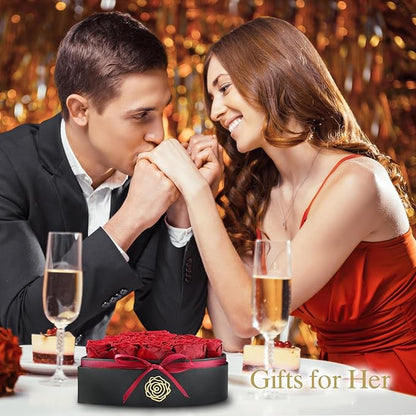 16 Forever Flowers in Heart Shaped Box - Preserved Roses Romantic Gifts for Her, Valentine’s Day, Anniversary, Wedding (Wine)