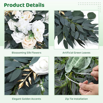 Large Wedding Arch Flowers Set of 2, 49''L & 26''L Wedding Arch Faux Flowers Decor and Artificial Flower Arrangements Decorations for Reception,Welcome Sign and Ceremony Backdrop