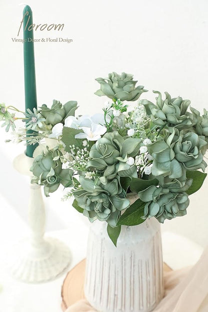 Floroom Artificial Gardenia Flowers 2.7" 25pcs Real Looking Elf Green Foam Fake Flowers with Stems for DIY Wedding Bouquets Bridal Shower Centerpieces Floral Arrangements Party Tables Decorations