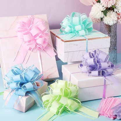 WILLBOND 20 Pieces 6 Inch Pull Bows Gift Wrapping Ribbon Pull Bows for Christmas Wedding Baskets Valentine Multicolor Wrap Accessory for Gift Present Holiday Decor(Bright Colors)