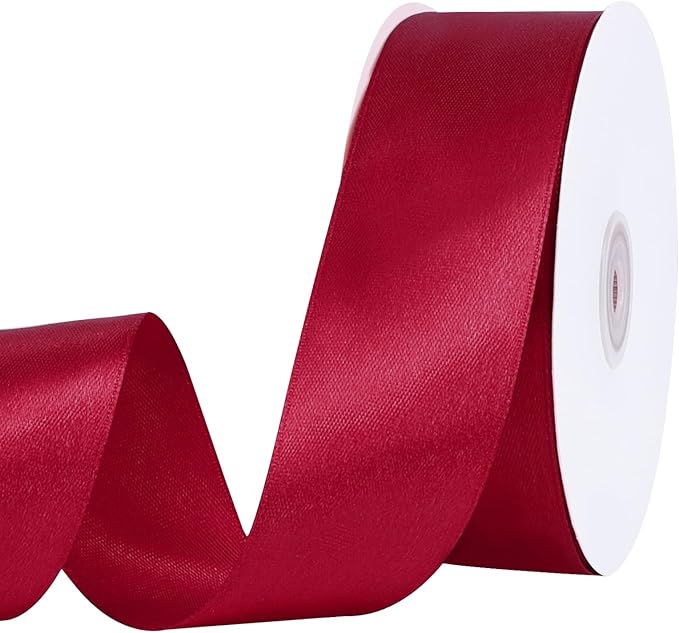 Wine Red Ribbon 1 1/2 inch 60 Yards Maroon Ribbon Burgundy Red Christmas Satin Ribbons for Flower Bouquet Gift Wrapping Crafts Wedding Christmas Decorations