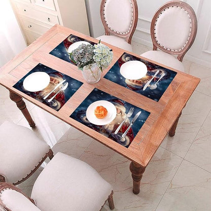 PVC Placemats Set of 4 Wipeable Table Mats Washable Heat Resistant Non Slip Vinyl Dining Table Mat for Kitchen Indoor Outdoor Patio Farmhouse Place Mats Lamp Christmas Santa Decorative