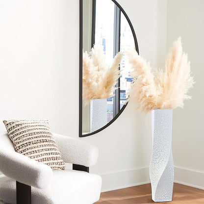 Tall Vases On Floor, 23.62" Twisted Geometric Flower Vase for Home, Living Room, Flower Centerpieces, Shelf, Table, Decor, White Crackle Vase