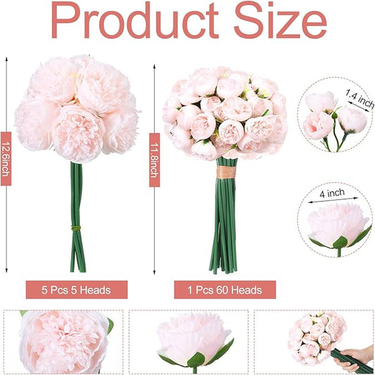XunYee 85 Pcs Artificial Peony Flower Bulk for Wedding Party Faux Peony Bouquet Silk Florals Arrangements for Wedding Table Centerpiece Festival Birthday Vase Decoration(Pink)