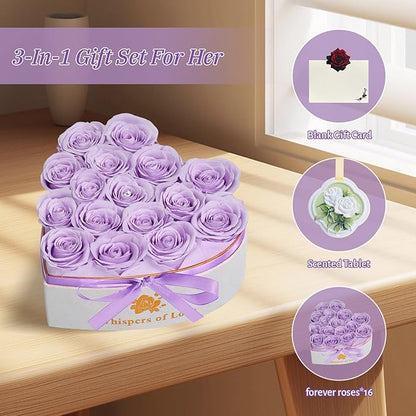 Luxury Preserved Roses – Forever Real Roses Flowers for Delivery in a White Box, Preserved Flowers Birthday Gifts for Women Mom Wife, Ideal for Anniversary (Purple 16 Roses, 16 Roses)