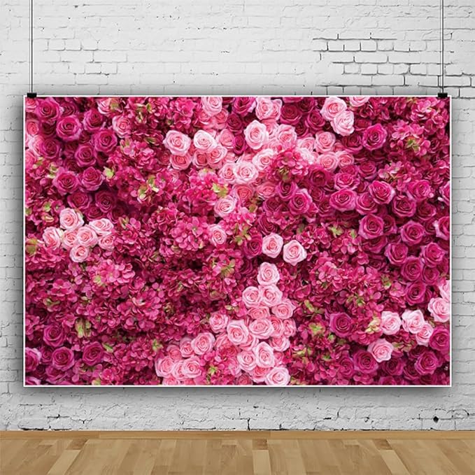 Hot Pink Red Rose Flower Backdrop Flower Wall Backdrop for Girls Woman Birthday Wedding Anniversary Bridal Shower Party Decorations Photo Booth Studio Props Vinyl 6x4ft