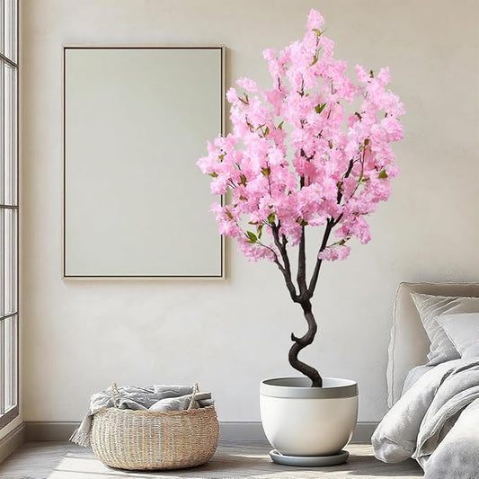 Artificial Cherry Blossom Tree Faux Flowering Tree Pink Decor Indoor for Home Room Decor Gift Christmas