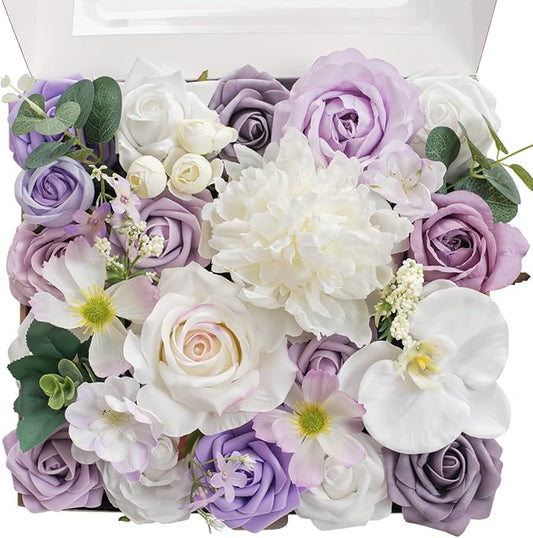 TINGE TIME Artificial Flowers White & Paisley Purple Flower Combo for DIY Wedding Bouquets Table Centerpieces Arrangements Party Baby Shower Home Decorations