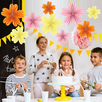zilue Paper Fans Party Decorations Paper Flowers Decorations for Wall Classroom Floral Backdrop Baby Shower Birthday Party Flower Wall Decor Pack of 9 Pink Orange Ivory