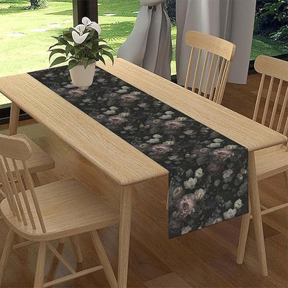 Gothic Floral Table Runner, Vintage Garden Flower Black Witchy Farmhouse Coffee Table Center Decor for Home Kitchen Dining Patio Holiday Party Table Decorations 13x90 inches