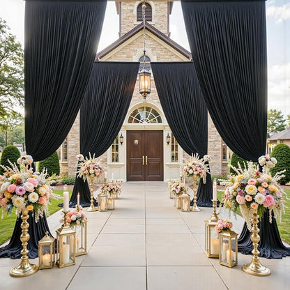 gogoparti 30x15 ft Black Backdrop Curtain for Weddings & Parties - 6-Panel Wrinkle-Free Polyester Drape, 15 FT Long for Birthday, Baby Shower, Halloween Photography Background