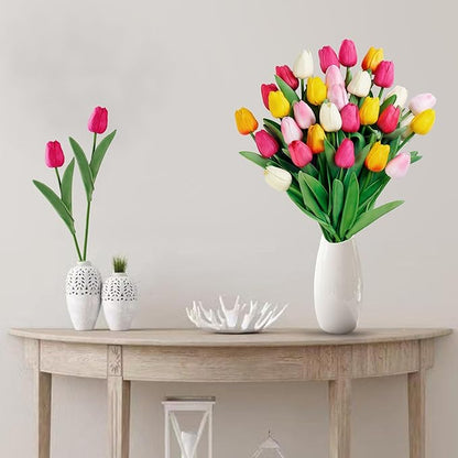 Sggvecsy 30 Pcs Fake Tulips Artificial Flowers Real Touch PU Faux Flowers Tulip Stems for Wedding Spring Bouquet Floral Arrangement Home Office Party Decorations for Mother's Day (Multi Colors)