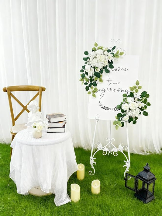 Pack of 2 Wedding Arch, Artificial Flowers, Wedding Decor，Flower Garland Be Suited to Banquet, Party, Reception Entrance Welcome Sign and Background Decoration (White)