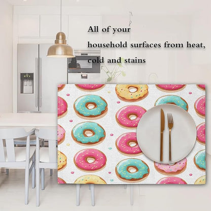 Sweet Doughnuts Placemats, Place Mats Set of 4, Heat Resistant Place Mats, Washable Table Mats for Dining Table, Non-Slip Stain Resistant Kitchen Table Placemats, Colorful Donut Pattern