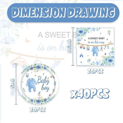 Blue Baby Shower Decorations Blue and White Paper Plates and Napkins Set Party Supplies for Gender Reveal Table Decor 40Pcs Baby Boy Shower Decorations