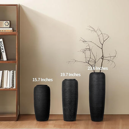 Large Rustic Ceramic Black Vase,19.7 Inch Tall Pottery Farmhouse Decor Floor Vase Vintage Flower Vases for Home Living Room Entryway Table Centerpiece Decor,Terracotta Vases,Wedding Gift