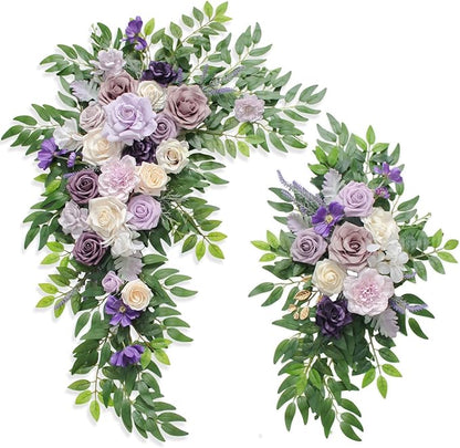 Wedding Arch, Artificial Flowers, Wedding Decor with Drapes (Set of 4)，Be Suited to Banquet, Party, Wedding Decor Ceremony and Background Decoration (Purple)