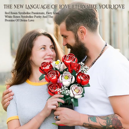 Roses Flower Bouquet Building Kit for Adults, Kids, 841PCS DIY Flowers Bouquet Building Set with Vase, Roses Artificial Flowers Building Set, Gifts Ideas for Anniversaries, Birthday, Wedding