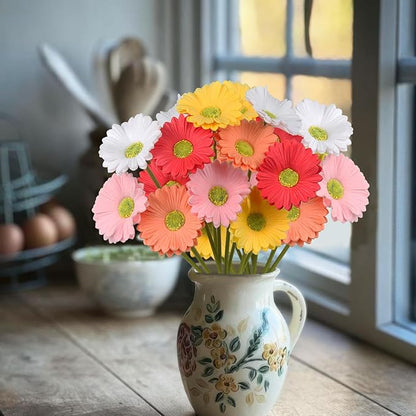 10 Pcs Artificial Gebera Daisies Flowers Fake Daisies Real Touch Flower PU Faux Flowers Bouquet for Indoor Home Arrangements Vase Wedding Party Table Centerpiece DIY Floral Decor Multicolor