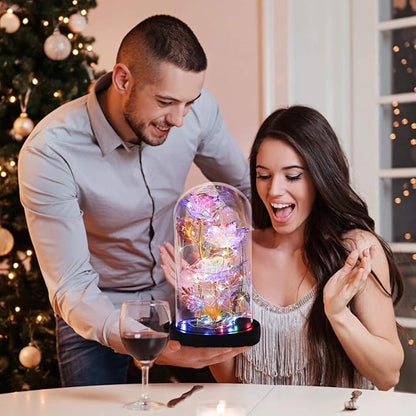 Valentines Gifts for Her,Birthday Gifts for Women,Colorful Flowers Rose in Glass Dome,Galaxy Flowers Rose with 2 Lighted Mode,Rainbow Rose Flower Gifts for Women,Valentines Gifts for Girlfriend