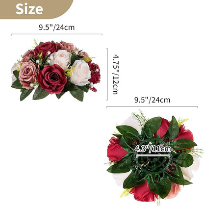 Nuptio Artificial Flower Centrepieces for Tables - 6 Pcs Burgundy & Dusty Rose & Creamy White Fake Flowers Roses Balls 9.5in Diam - Silk Faux Rose Arrangement for Wedding Party Centerpiece Table Decor