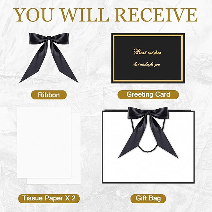 JMANNI Gift Bag, 1PCS Gift Bags Large with Ribbon and 1 Greeting Cards 2 Tissue Paper, Portable Paper Gift Bag with Handles, Birthday Gift Bags,Present Bags for Wedding Party Mothers Day