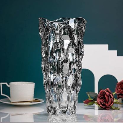 9.85" High Gray Glass Flower Vase for Home Decor, Dining Wedding Table Office Holiday Party Centerpiece Decoration