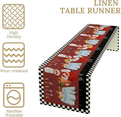 Chef Table Runner,Farmhouse Burlap Table Runners for Party Wedding, Chef Decorations for The Kitchen, Chef Kitchen Decor 13x70in