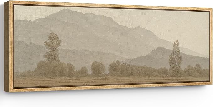 SIGNFORD Large Framed Canvas Print Wall Art Misty Mountain Landscape Tranquil Nature Scenery Illustrations Modern Art Calm Warm for Living Room, Bedroom, Office - 60"x20"