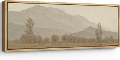 SIGNFORD Large Framed Canvas Print Wall Art Misty Mountain Landscape Tranquil Nature Scenery Illustrations Modern Art Calm Warm for Living Room, Bedroom, Office - 60"x20"