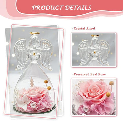 Angel Preserved Roses, Birthday Gifts for Women, Mom, Grandma, Wife, Mothers Day Glass Angel Women's Gifts, Wedding Gifts, Valentines Gifts for Her, Mothers Day Wishes Gifts for Mom