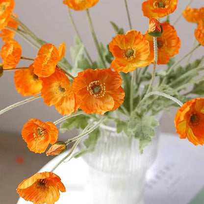 Artificial Flowers 6 Stems Poppy Silk Bouquet,for Wedding, Home, Party Decoration,Table Centerpiece Arrangement(Orange)