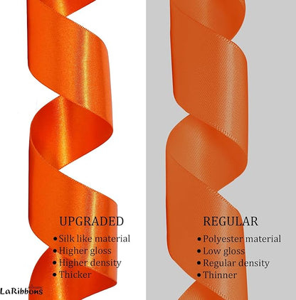LaRibbons Orange Satin Ribbon 3/8 Inch 50 Yards Thin Luxury Double Faced Russet Orange Silk Ribbon for Flower Bouquet Crafts Gift Wrapping Wedding Fall Decoration