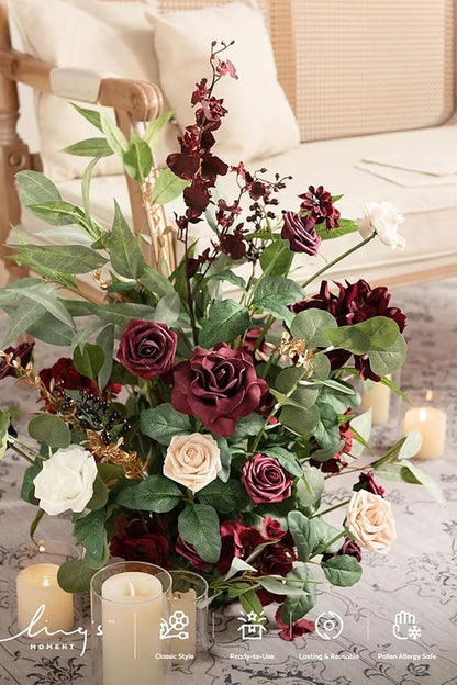 Ling's Moment 41" Tall Fall Free Standing Artificial Flowers Arrangements 2pcs Wedding Arch Altar Stage Decorations Romantic Marsala For Ceremony Reception Rose Floral Party Outdoor Centerpieces Decor