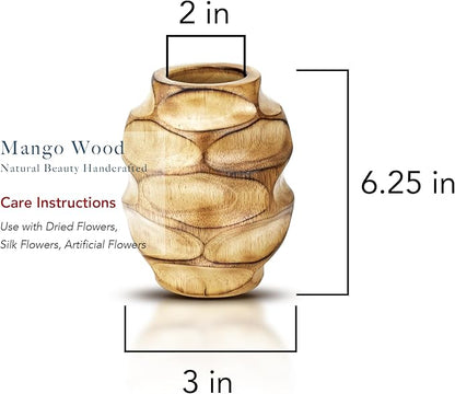AeraVida 6.25 inch Mango Tree Hand-Carved Brown Wood Flower Vase Modern Oval Abstract Home Decor Accent Holder for Entry Table Contemporary Artistic Wooden Display | Wooden Vase | Brown Vase