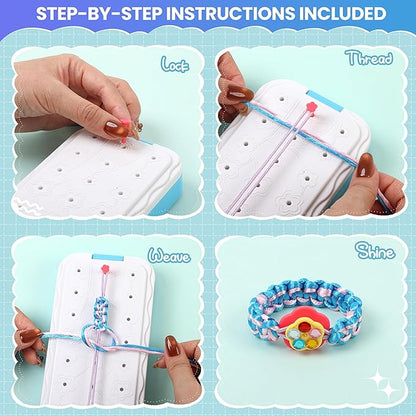 DDAI Friendship Bracelet Making Kits Crafts - Arts & Crafts for Kids Ages 8–12 - Birthday Gifts for 7 9 10 11 12 Years Old Girls Toys, String Bracelet Maker Loom Box for Kids, DIY Gem Stickers