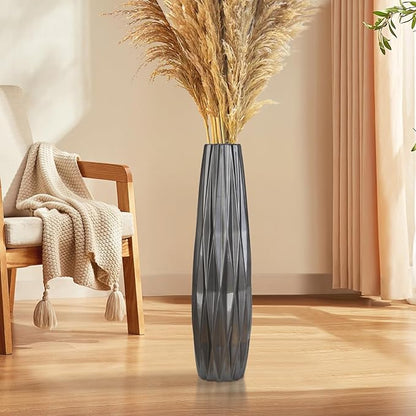 Silvery Ceramic Tall Floor Vase,24 Inch Large Modern Flower Vases for Home Décor,Wicker Big Floor Vases Decorations for Farmhouse, Living Room,Bedroom,Standing Plastic Vase Decorative Tall