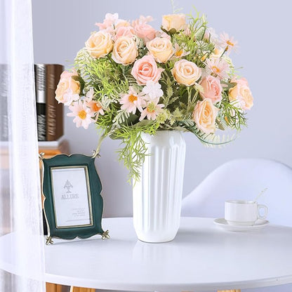 3 Pcs Artificial Rose Flowers Fake Rose Silk Bouquet Plastic Flower Arrangements Wedding Decoration Faux Floral Table Centerpieces Home Decorations(Pink)