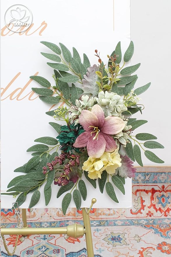 Pack of 2 Wedding Arch Decorations Artificial Hanging Flowers Floral Swag for Wedding Welcome Sign Backdrop Balloon Arch Home Party Bridal Ceremony Reusable (Kelly Green)