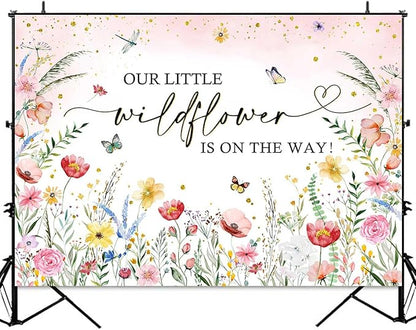 Sensfun Wildflower Baby Shower Backdrop A Little Wildflower is On The Way Baby Shower Decorations Pink Floral She is a Wildflower Baby Girl Party Photography Background Photo Booth Props 7x5ft