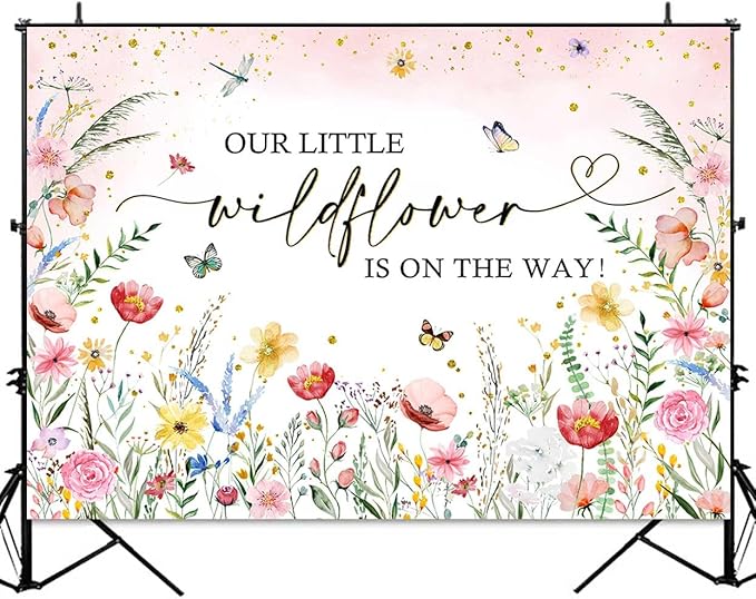 Sensfun Wildflower Baby Shower Backdrop A Little Wildflower is On The Way Baby Shower Decorations Girls Floral She is a Wildflower Baby Shower Banner Party Photography Background Photo Booth 8x6ft