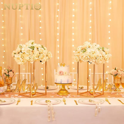 NUPTIO Gold Vases for Centerpieces Wedding - 2 Pcs 15.7 inch Tall Gold Vase Wedding Centerpieces for Tables - Geometric Gold Centerpieces for Table Flower Stand for Table Centerpieces for Weddings