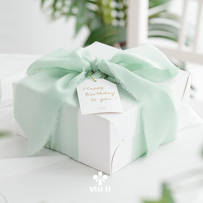 MEEDEE Mint Green Chiffon Ribbon 3 Inch Green Frayed Chiffon Silk Fringe Ribbon Wide Chiffon for Crafts, Flower Bouquet, Wedding Favors Wrapping (2 Rolls 10 Yards)