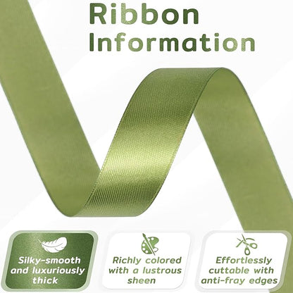 60 Yards Olive Green Satin Ribbon 7/8 Inch, Solid Polyester Fabric Ribbon for Gift Wrapping, Crafts, Flower Bouquet, Wedding, Baby Shower, Festival, Christmas, Halloween