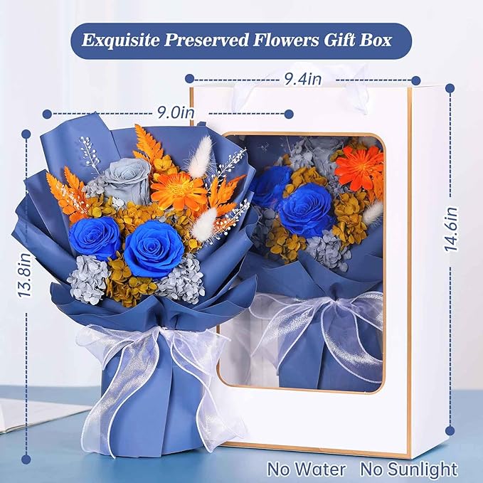 Forever Flowers for Delivery, Preserved Long Lasting Flower Bouquets, Blue Rose Bouquet for Mom, Wife or Girlfriend on Festivals Birthday Anniversary