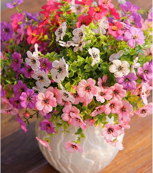 Artificial Flowers for Outdoor Indoor Garden Home Decoration, Faux Flower Daisy with Eucalyptus Leaves Fake Plants Greenery Boxwood Porch Patio, 10 Bundles (Purple-Pink)
